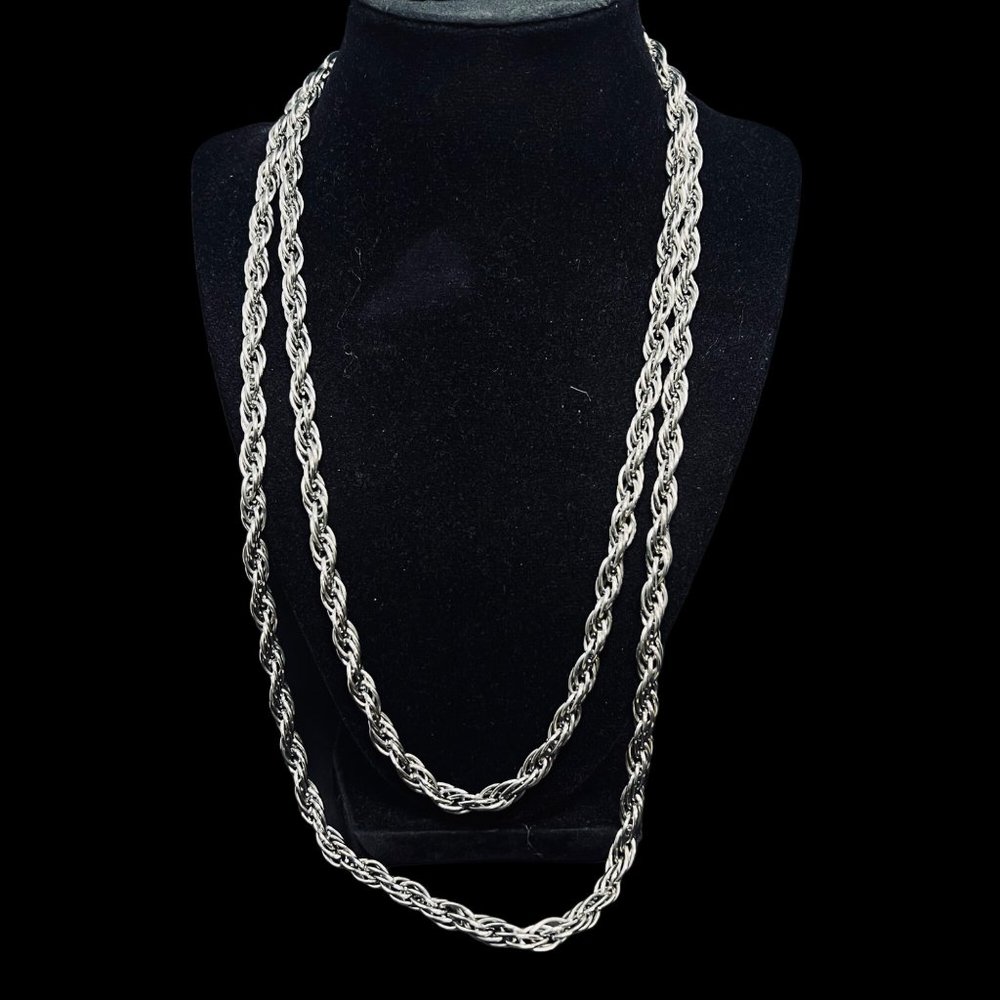 Vintage Chunky Silver Tone Rope Chain Necklace 50" (4977)